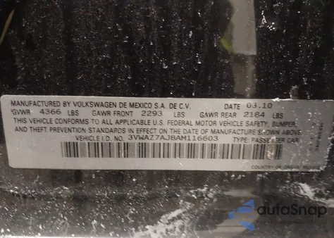 2010 Volkswagen Jetta Limited Edition z USA, uszkodzony, nr VIN 3VWAZ7AJ8AM116603